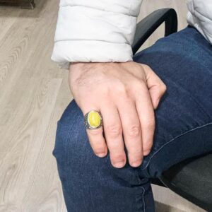 925 Ayar Katı Gümüş Yüzük - Doğal Sarı Akik Taşlı Yüzük, Tasarım Gümüş Erkek Yüzüğü - Görsel 3