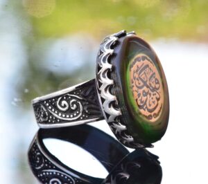 El Yapımı Yeşil Taş Yüzük, 925 Ayar Gümüş İslami Erkek Yüzüğü - Görsel 4