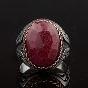 Doğal Yakut Taşlı Yüzük - Erkek Yüzüğü - 925 Ayar Gümüş Özel Tasarım - Görsel 3