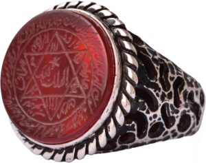 Davud Yıldızı Yüzük, Süleyman Mührü, Süleyman Yüzüğü, 925 Ayar Gümüş Erkek Yüzük, Gri - Görsel 1