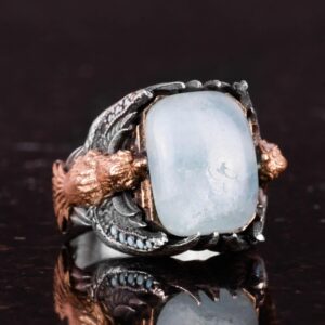 Doğal Cabochon Akuamarin Taş Yüzük - El Yapımı 925 Ayar Gümüş Yüzük - Sakinlik, Koruma ve Cesaretin Sembolü - Görsel 4