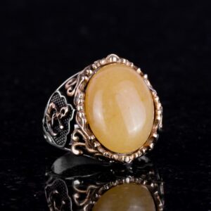 925 Ayar Katı Gümüş Erkek Yüzük, Sarı Akik Taşı Yüzük - El Yapımı Tasarım - Görsel 6