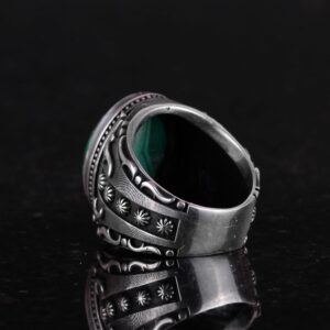 Doğal Malakit Taşlı Yüzük, 925 Ayar Sıkı Gümüş Erkek Yüzüğü - Görsel 7