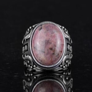 El Yapımı Gerçek Doğal Rodonit Pembe Taşı Yüzük, 925 Ayar Gümüş Yüzük, Erkek Yüzüğü - Görsel 4