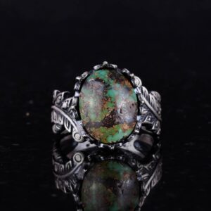 Gerçek Doğal Arizona Turkuaz Taş Yüzük, 925 Ayar Gümüş Yüzük, Minimalist El Yapımı Yüzük (Stil-10) - Görsel 4