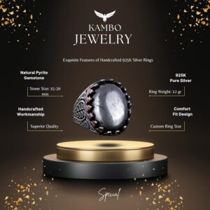 925 Ayar Katı Gümüş Erkek Yüzük Doğal Taşlarla - El Yapımı Zarafet (Pirit Taşı) - Görsel 6