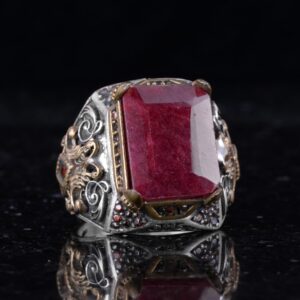 Gerçek Doğal Yakut Taşlı Yüzük - 925 Ayar Gümüş Yüzük Erkekler için - Görsel 5