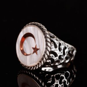 925 Ayar Gümüş Yüzük - İmza Yüzüğü - Semboller Yüzüğü (Yıldız ve Hilal) - Görsel 5