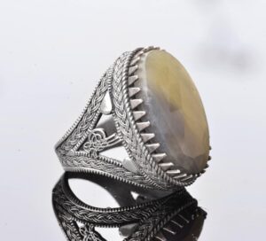 Gerçek Sarı Safir Taş Yüzük, Osmanlı Mühür Yüzüğü, 925 Ayar Gümüş Yüzük - Görsel 4