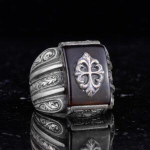 Erkekler için Sterling Gümüş Yüzük, Oluşturulmuş Agat, Süslemeli Vintage Tasarım, 925 Gümüş - Görsel 3