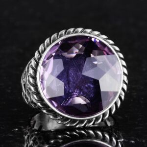 925 Ayar Gümüş Erkek Yüzük - El Yapımı Amethyst Yapay Taş Yüzük - Modern Tasarım - Görsel 5
