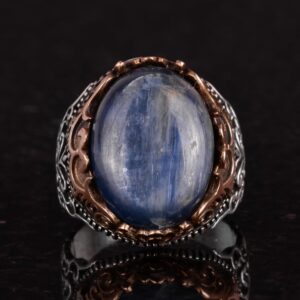 Gerçek Doğal Taş El Yapımı Yüzük - 925 Ayar Gümüş El Yapımı Yüzük - Şık Farklı Yüzük (Kyanit) - Görsel 4