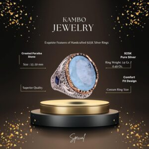 Yapay Taş Yüzük - El Yapımı Erkek Yüzüğü - Şık 925 Ayar Gümüş Erkek Yüzüğü (Yapılan Açık Mavi Paraiba) - Görsel 2