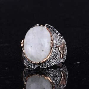 Doğal Ay Taşı Değerli Taş Yüzüğü, 925 Ayar Kaliteli Gümüş Erkek Yüzüğü, Ay Işığı Tasarımı - Görsel 4