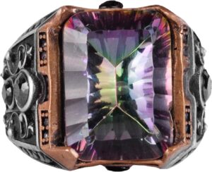 925 Ayar Gümüş Yüzük - Erkekler İçin Oluşturulmuş Taş Yüzük - El Yapımı Yüzük (Oluşturulmuş mistik topaz) - Görsel 1