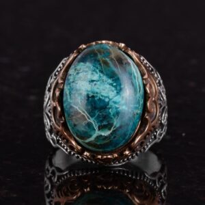 Gerçek Doğal Taş El Yapımı Yüzük - 925 Ayar Gümüş El Yapımı Yüzük - Şık Yüzük (Krisokolla) - Görsel 4