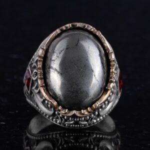 Gerçek Doğal Pirit Taş Yüzük - El Yapımı 925 Ayar Gümüş Yüzük - El İşi Yüzük - Görsel 3