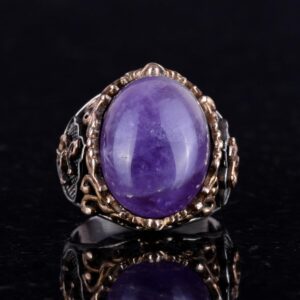 Gerçek Doğal Ametist Taşlı Yüzük, 925 Ayar Katı Gümüş Yüzük, Denizci Çapa Gümüş Yüzük - Görsel 5