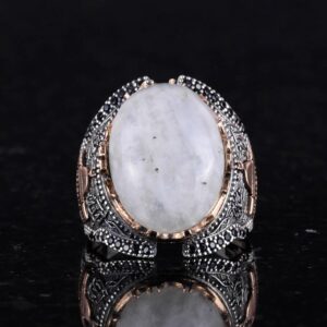 Doğal Ay Taşı Değerli Taş Yüzüğü, 925 Ayar Kaliteli Gümüş Erkek Yüzüğü, Ay Işığı Tasarımı - Görsel 3