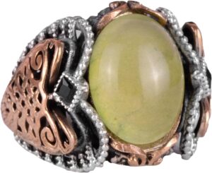 925 Ayar Katı Gümüş Erkek Yüzük Doğal Prehnit Taşı ile, El Yapımı Şıklık - Görsel 1