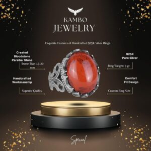 925 Ayar Katı Gümüş Erkek Yüzük - Doğal Taş Kan Taşı - Görsel 2