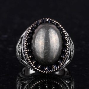 Gerçek Doğal Pirit Taş Yüzük - El Yapımı Kartal Yüzüğü - 925 Ayar Gümüş Yüzük - Görsel 4