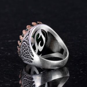 925 Ayar Katı Gümüş Erkek Yüzük Doğal Taşlarla - El Yapımı Şıklık (Cabochon Zümrüt Taşı) - Görsel 5