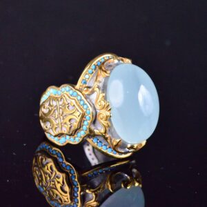 Gerçek Doğal Akuamarin Altın Kaplama Yüzük - 925 Ayar Gümüş El Yapımı Erkek Takısı - Görsel 4