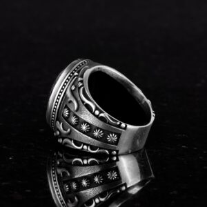 Yapay Taş Yüzük, 925 Ayar Gümüş Yüzük, Tasarım Gümüş Erkek Yüzüğü (Mavi Güneş Taşı Yapay Taş) - Görsel 6