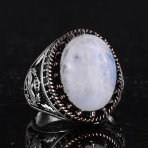 Gerçek Doğal Taş Yüzük - El Yapımı Şahin Yüzük - 925 Ayar Gümüş Yüzük (Ay Taşı) - Görsel 5