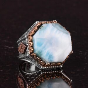 Gerçek Doğal Taş Yüzük - Sekizgen Tasarım - El Yapımı 925 Ayar Gümüş Takı (Larimar) - Görsel 5