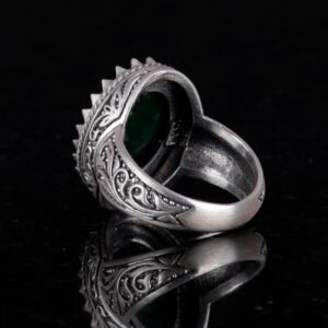 Doğal Taş Yüzük - 925 Ayar Gümüş Yüzük, Erkekler İçin (Zümrüt Taşı) - Görsel 4
