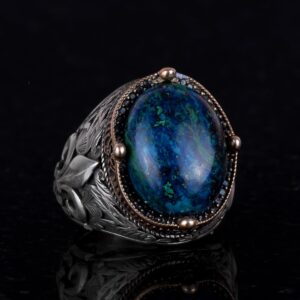 925 Ayar Gümüş El Yapımı Erkek Yüzük - Çeşitli Doğal Taşlarla Mevcut (Azurit) - Görsel 5