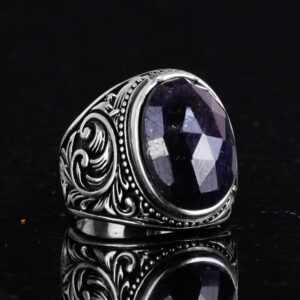 Şık Mavi Safir Taşlı Yüzük - 925 Ayar Katı Gümüş Erkek Yüzüğü - Sadakat ve Bilgelik Tasarımı - Görsel 6