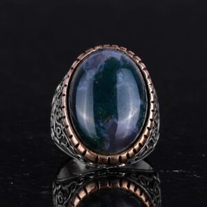 Moss Agate Doğal Taş Yüzük, 925K Katı Gümüş Erkek Yüzüğü, El Yapımı Şıklık - Görsel 4