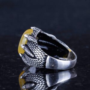 925 Ayar Gümüş Pençe Yüzük Gerçek Doğal Sarı Akik Taşı ile – İkizler için Pozitiflik ve Zihinsel Netlik Amaçlı El Yapımı Yüzük - Görsel 7