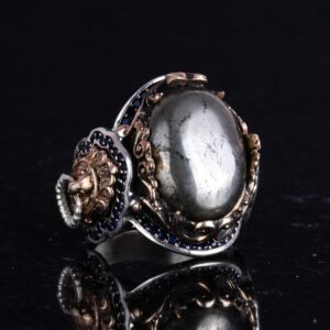 El Yapımı Pirit Taşlı Yüzük, El Yapımı Aslan Başı Erkek Yüzüğü - 925 Ayar Katı Gümüş Erkek Yüzüğü - Refah Manifestasyonu Tasarımı - Görsel 5