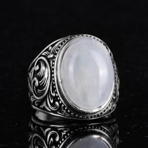 Gerçek Doğal Cabochon Akuamarin Taş Yüzük - Sakin 925K Solid Gümüş Erkek Yüzük - Şeffaflık ve Huzur Tasarımı - Görsel 6