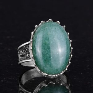 Gerçek Doğal Taş Yüzük - 925 Ayar Gümüş Büyük Yüzük - El Yapımı Yüzük (Aventurin) - Görsel 5