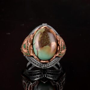 925 Ayar Gümüş Yüzük, Gerçek Doğal Arizona Turkuaz Taşı Yüzük - Görsel 6