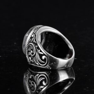 El Yapımı Yeşil Ametist Taş Yüzük - Spiritüel 925 Ayar Saf Gümüş Erkek Yüzük - Sezgi ve Koruma Tasarımı - Görsel 7