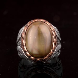 Gümüş Erkek Yüzük, Doğal Qianhai Jade Taş Yüzük - Görsel 2