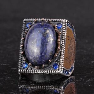 Gerçek Doğal Taş Yüzük - 925 Ayar Gümüş İslami Yüzük - El Yapımı Hat Yüzüğü (Lapis Lazuli) - Görsel 6