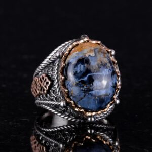 Pietersit Doğal Taş Yüzük, 925 Ayar Gümüş Yüzük Erkekler İçin, Farklı Yüzük - Görsel 2