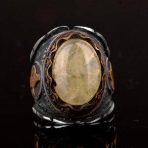 Gerçek Doğal Prehnite Taş Yüzük, 925 Ayar Gümüş Erkek Yüzük, Tugra Yüzük - Görsel 6