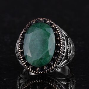 Gerçek Doğal Taş Yüzük - El Yapımı Kartal Yüzüğü - 925 Ayar Gümüş Yüzük (Zümrüt) - Görsel 6
