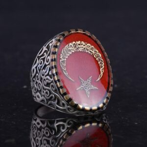 925 Ayar Gümüş Erkek Yüzük - Yapay Taş ile Ay ve Yıldız Tasarımı - Gümüş Yüzük - Görsel 5