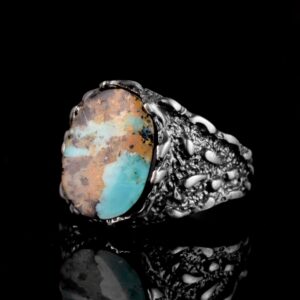 Gerçek Doğal Arizona Turkuaz Taş Yüzük, Erkekler İçin Hediye, 925 Ayar Gümüş Yüzük, Minimalist Yüzük (Model-10) - Görsel 4