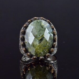 Gerçek Doğal Prehnit Taş Yüzük, 925 Ayar Gümüş Erkek Yüzüğü, El Yapımı Tasarım - Görsel 8