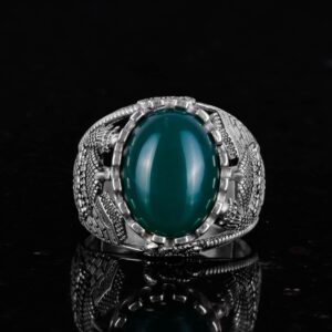 İslami Doğal Jade Taş Yüzük - Sakin 925 Ayar Gümüş Erkek Yüzük - Uyum ve Refah Tasarımı - Görsel 3